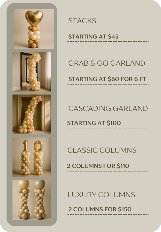 Price List - Charleston Charm Balloons and Decor