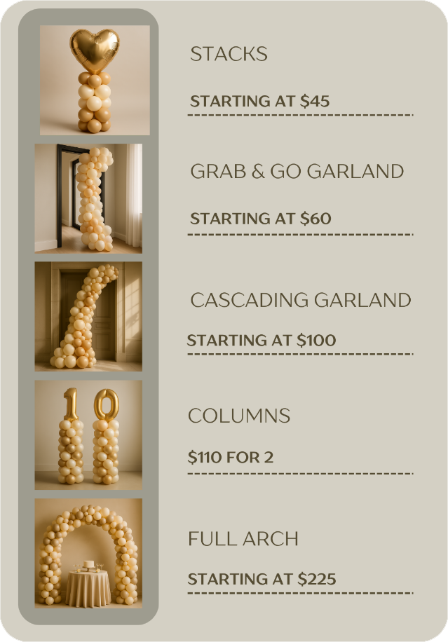 Price List - Charleston Charm Balloons and Decor