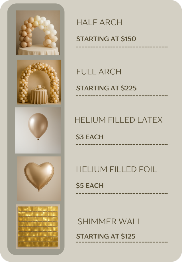 Price List - Charleston Charm Balloons and Decor